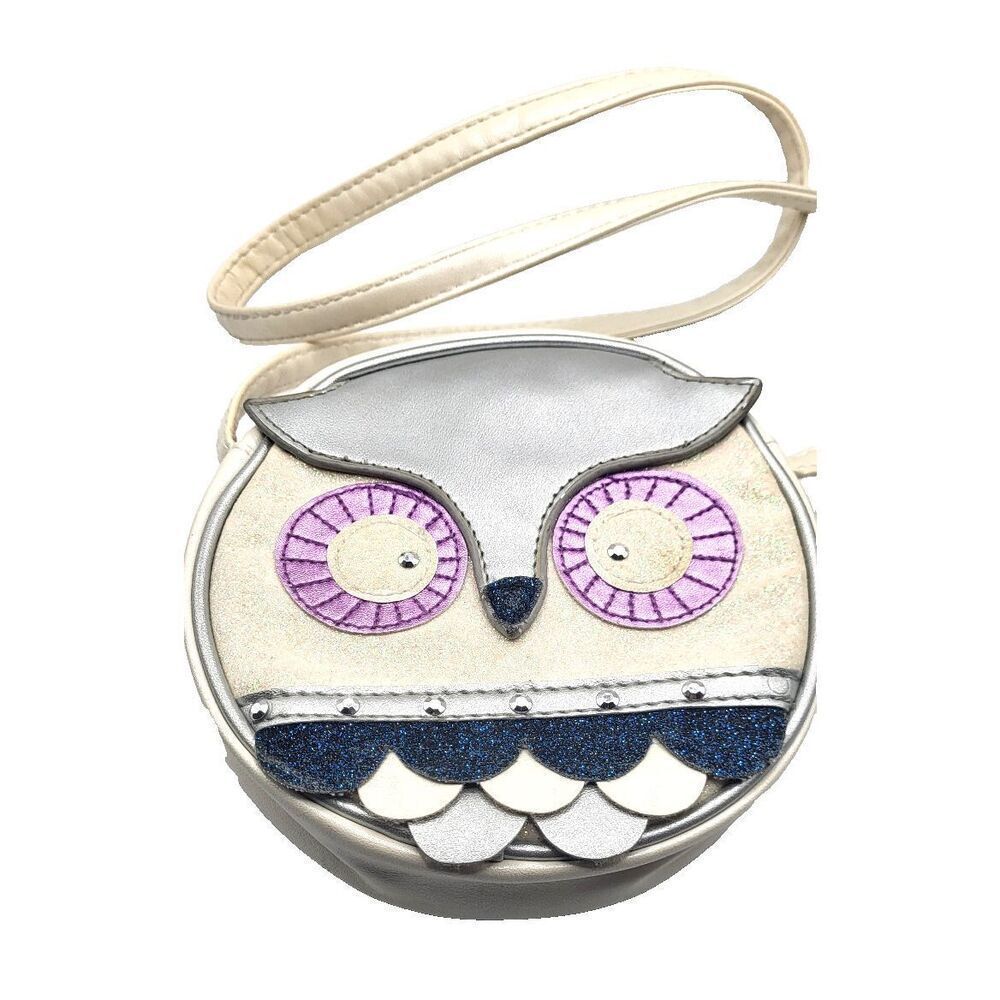 est 1989 Place Vegan Leather Glitter Owl Purse 6in dia 32in strap